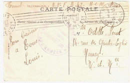 PARIS GARE DE L'EST Carte Postale En Franchise Militaire Ob 7 7 1916 Dest Nancy Ob Méca Krag 7 Lignes Inégales C2101 - Mechanical Postmarks (Other)