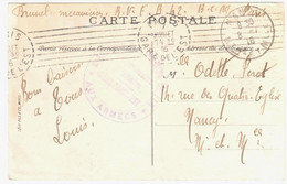 PARIS GARE DE L'EST Carte Postale En Franchise Militaire Ob 7 7 1916 Dest Nancy Ob Méca Krag 7 Lignes Inégales C2101 - Sellado Mecánica (Otros)