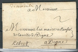 FRANCE 1699 Marque Postale De Cardin Le Bret, Seigneur De Flacourt Intendant De Provence Marque De Marseille Pour Digne - ....-1700: Vorläufer