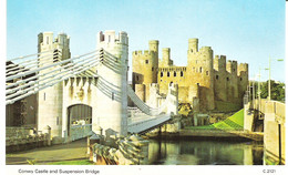 CONWY CASTLE AND SUSPENSION BRIDGE, GWYNEDD, WALES. UNUSED POSTCARD Ew3 - Caernarvonshire