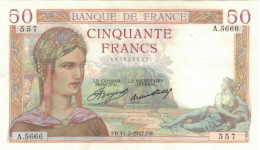 France, 50 Francs, Cérès, 1937, 1937-02-11, SUP+, Fayette:17.34, KM:81 - 50 F 1934-1940 ''Cérès''