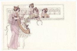 TYPE RAPHAEL KIRCHNER - ILLUSTRATEUR ILLUSTRATION FEMME ART NOUVEAU Musique Harpe - COPIE Photo D'1 Carte Postale - Kirchner, Raphael