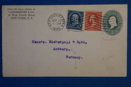 S3 ETATS UNIS BELLE LETTRE RARE ERREUR 1896 NEW YORK  POUR ANVERS BELGIQUE+ T.P TRICOLORE ET 1ERE DATE - Lettres & Documents