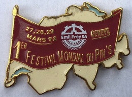 1er FESTIVAL MONDIAL DU PIN'S - 27.28.29 MARS 1992 - GENEVE - SUISSE - EMIL FREY AG - GARAGE -FOND BLANC - SCHWEIZ -(26) - Städte