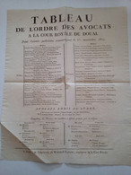 5 " Tableau De L'ordre  Des Avocats à La Cour Royale De Douai "  1817 - 1818 - 1819 - 1820 - 1821  Imp. Wagrez-Taffin - Posters