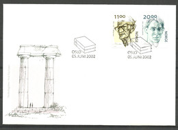 Norway 2002 100th Birthday Of Johann Borgen And Nordahl Grieg  Mi 1438-1439. FDC - Cartas & Documentos