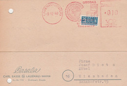 Deutschland Firmenkarte Mit Freistempel AFS Und Notopfer Berlin Lauenau Deister 1949 Lasala Carl Sasse - Marcofilia - EMA ( Maquina De Huellas A Franquear)