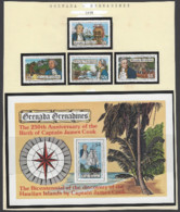 Grenada Grenadines 1978 250th Ann Of Birth Of Cptain James Cook Set Of 4 & MS MNH (**) Ship - Enveloppes