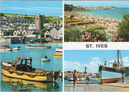 CPSM ANGLETERRE ST IVES 1973 Multi-vues : La Plage, Le Port, Vue Générale - St.Ives