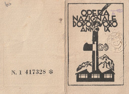 Tessera Fascista -  Opera Nazionale Dopolavoro Anno IX - Membership Cards