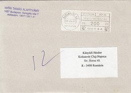95751- BUDAPEST, AMOUNT 200 MACHINE PRINTED STICKER STAMP ON COVER, 2008, HUNGARY - Cartas & Documentos