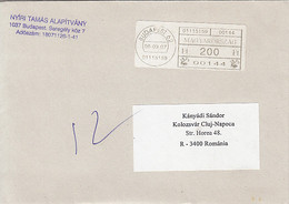 95751- BUDAPEST, AMOUNT 200 MACHINE PRINTED STICKER STAMP ON COVER, 2008, HUNGARY - Storia Postale