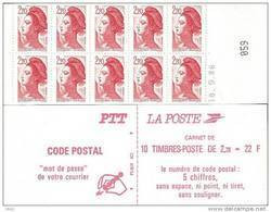 CARNET 2427-C 1 Liberté De Delacroix "CODE POSTAL" Non Daté. Bas Prix. - Modern : 1959-…