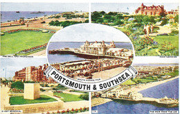 SCENES FROM PORTSMOUTH AND SOUTHSEA, HAMPSHIRE, ENGLAND. Circa 1955. USED POSTCARD Fd1 - Portsmouth