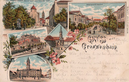 Gruss Aus Grossenhain. Rathhaus, Bahnhofstrasse, Postgebäude, Stadthauptkirche, Poststrasse, 1897. - Grossenhain