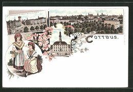 Lithographie Cottbus, Sprembergerstrasse Und Kaiser-Wilhelmsplatz, Rathaus - Spremberg