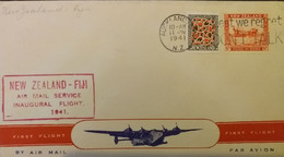 FIRST AIRMAIL SERVICE NEW ZEALAND-FUJI 1941 DATED 11/11/41..BACK STAMPED 13/11/41 FUJI.. - Luchtpost
