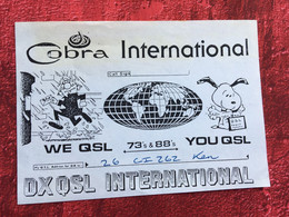 RADIO AMATEUR CONTACT/STATION-☛COBRA INTERNATIONAL- Opérateur TSF Confirmation-Certificat QSL Fréquence-signal-Antenne - Otros & Sin Clasificación