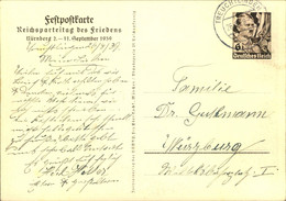 1939, 26/8.: Ganzsachenkarte Zum "Reichsparteitag Des Friedens" Bedarfsgebraucht Ab TREUCHTLIGEN Am 2. Tag  - P 282 - Autres & Non Classés