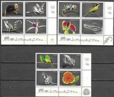 UN, 2021, MNH, ENDANGERED SPECIES, BIRDS, REPTILES, ALLIGATORS, LEMURS, FLOWERS, 12v ( From All Three Offices) - Other