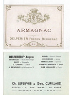 Duo Etiquette Et Carte Visite Du Vin ARMAGNAC Originale - Delpérier Frères - Bergerac Et Négociants Le Havre - Bergerac