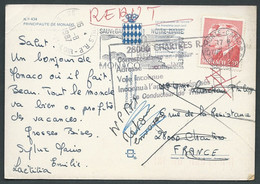 Carte Postale Oblitérée Monté Carlo 8/08/1987 Pour Chartres Oblitération Rebut  -  Mala8502 - Covers & Documents