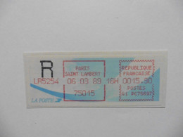 Vignettes D'affranchissement > 1985 Papier « Carrier » Paris Saint Lambert  Recommandé - 1985 Papel « Carrier »
