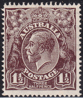 Australia 1918-23 MH Sc #63 1 1/2p George V Dark Brown Variety - Neufs