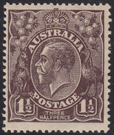 Australia 1918-23 MH Sc #63 1 1/2p George V Dark Brown Variety - Mint Stamps