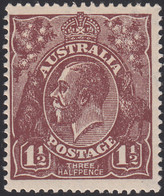 Australia 1918-23 MH Sc #63 1 1/2p George V Brown Variety - Neufs