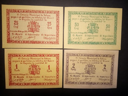 Spain 1937: Totana 1 + 2 Pesetas, 25 + 50 Centimos - Verzamelingen