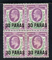 British Levant 1909 KE7 30pa On 1.5d Unused (no Gum) Block Of 4, SG 16 - British Levant