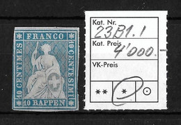 1854-1862 Helvetia (ungezähnt) → Ungebraucht, Ohne Gummi   ►SBK-23B1.I / Vollrandig, Links Oben Leicht Berührt◄ - Unused Stamps