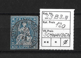 1854-1862 Helvetia (ungezähnt) → Zweikreis Rundstempel SCHWANDEN CANTON GLARUS    ►SBK-23B2.III◄ - Gebraucht