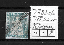 1854-1862 Helvetia (ungezähnt) → Diagonaler Balkenstempel ROTHENBURG    ►SBK-23B3.II/III◄ - Gebraucht