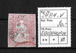 1854-1862 Helvetia (ungezähnt) → Einkreis Stempel SOLOTHURN & Roter Rundstempel    ►SBK-24B4.V / Guter Schnitt◄ - Gebraucht