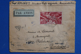 S7 MADAGASCAR BELLE LETTRE   1947   TANANARIVE POUR RIBERAC+ TAXES EN BLOC+ AFFRANCH INTERESSANT - Luftpost