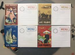 4 MENUS AIR FRANCE  Afrique   Europe   Extreme-Orient  Amérique Du Nord  Paris-Tokyo - Menu Cards