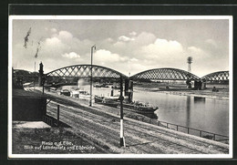 AK Riesa / Elbe, Blick Auf Landeplatz Und Elbbrücke - Riesa