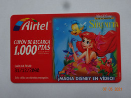 Delcampe - TÉLÉCARTE PHONECARD PRÉPAYÉES PREPAID INDE THÈME CINÉMA  FILM  COMPAGNIE AIRTEL WALT-DISNEY LA PETITE SIRÈNE - Inde