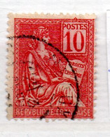 FRANCE N° 112 10C ROSE TYPE MOUCHON CHIFFRES FONCES + EXCRIOISANCE AU DESSUS DU T DE POSTES OBL - Usados