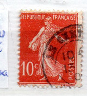 FRANCE N° 138 10C ROUGE TYPE SEMEUSE E TOUCHANT LE S DE POSTES OBL - Usados