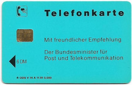 Germany - V-14A-91 - Bundesminister Für Post Und Telekomm. 1 - Regulierung, 11.1991, 6DM, 5.000ex, Used - V-Series : VIP Et Cartoncini Da Visita