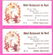 Lot 2 Carte De Visite Commerciale Hôtel-restaurant Du Nord M.Reymond à Cuiseaux Saône Et Loire - 1950 - ...