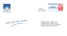 D1283 - Entier / Stationery / PSE - PAP Réponse Beaujard - Fondation Recherche Médicale (agrément 09P182) - PAP: Antwort/Beaujard