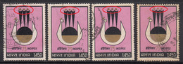 EFO, 4 Diff., Colour Shift Variety, India Used 1973, Philately Echibition  Peacock Symbol, Bird - Variétés Et Curiosités