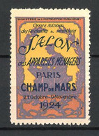 Reklamemarke Paris, Salon Des Appareils Ménagers 1924, Göttin Im Ehrenkranz - Cinderellas