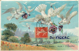 Figeac * Souvenir De La Commune * Illustration Oiseaux Fleurs - Figeac