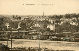 Andrézieux * Vue Générale De La Commune Prise Du Sud * La Gare * Ligne Chemin De Fer De La Loire * Wagons - Andrézieux-Bouthéon