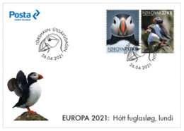 Europa 2021 - Foroyar Féroés -  Endangered Species, Espèces En Danger, Gefährdete Arten (Macareux Moine, Puffin) FDC - 2021